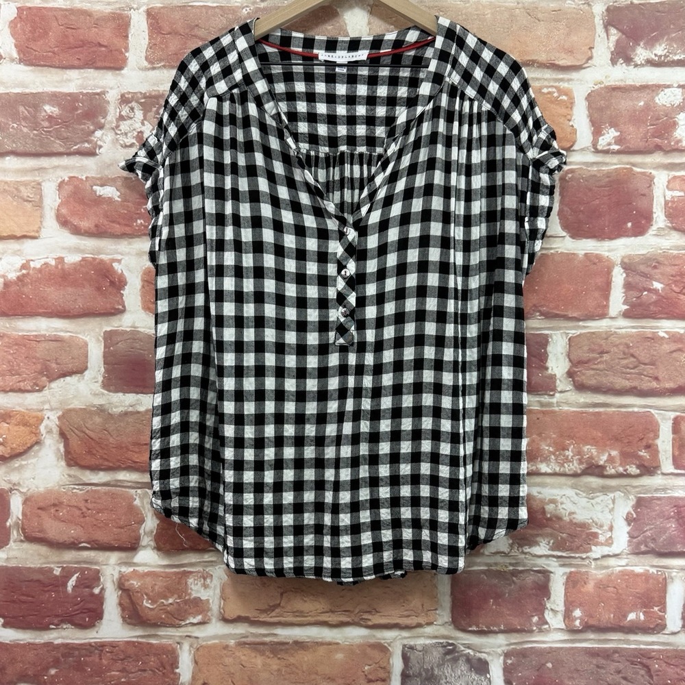 Anthropologie Jane + Delancey Top Women's 1X Black Gingham Plaid Crinkle Shirt